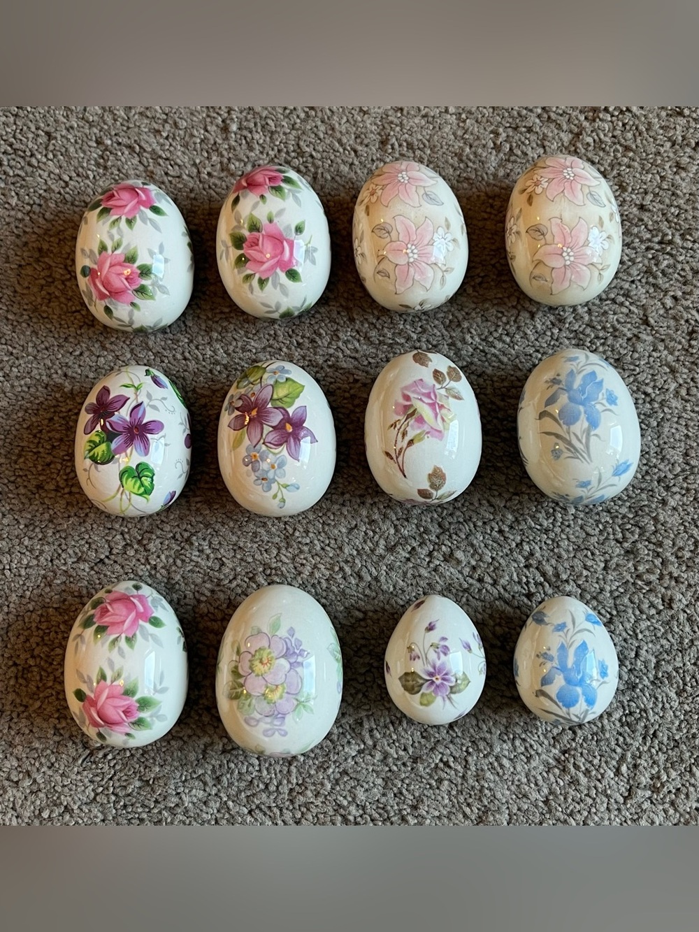 Vintage Lot of 12 ‘The Egg Lady’ Porcelain/ Ceramic Mini Floral Eggs